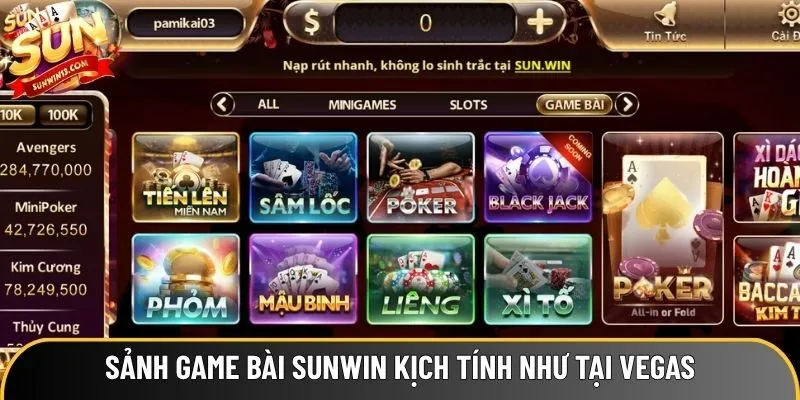 Sảnh game bài Sunwin kịch tính như tại Vegas Sảnh game bài Sunwin kịch tính như tại Vegas